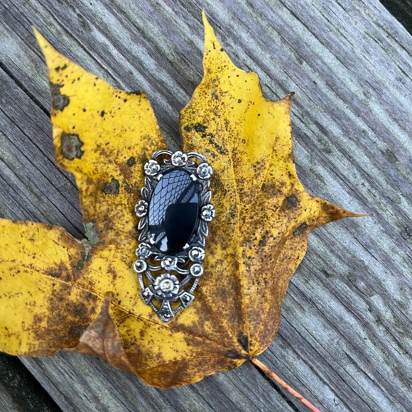 Vintage Antique Sterling Onyx Marcasite Dress Clip Art Deco - Picture 7 of 12